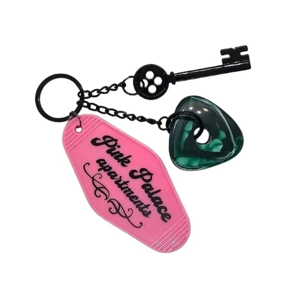 Coraline Inspired Keychain! Keys To The Pink Palace Apartments Tag Stone & Key